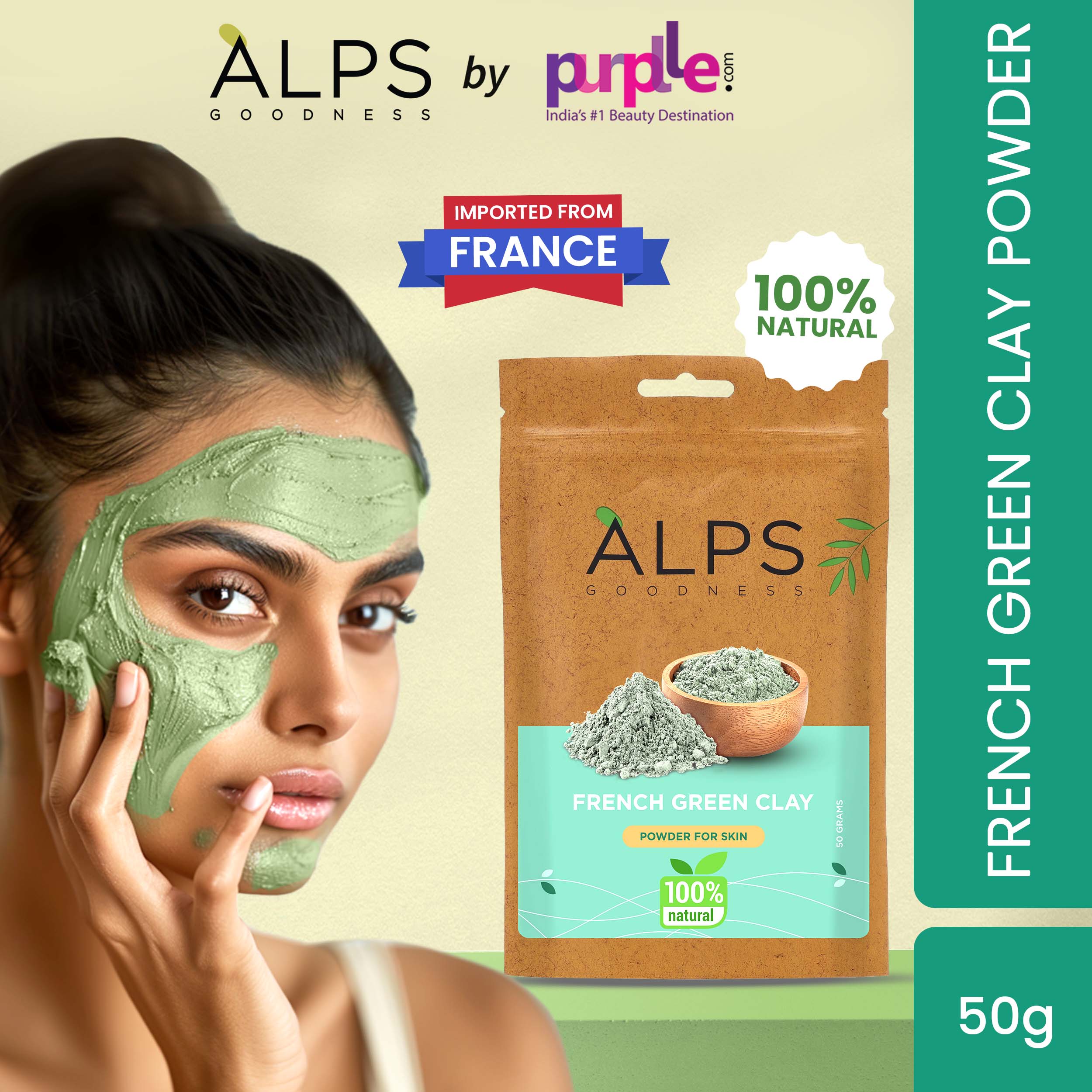 ALPS GOODNESS FRENCH GREEN CLAY POWDER FOR SKIN 50G