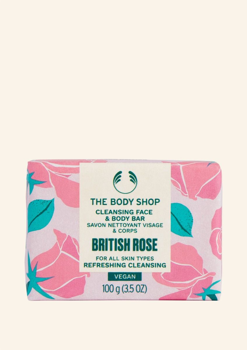 British Rose Cleansing Face & Body Bar-100G, The Body Shop
