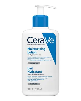 CERAVE MOISTURIZING LOTION FOR DRY SKIN (236ML) - FORMULATED WITH 3 ESSENTIAL CERAMIDES AND HYALURONIC ACID | NON-COMEDOGENIC, OIL FREE AND FRAGRANCE-FREE BODY LOTION