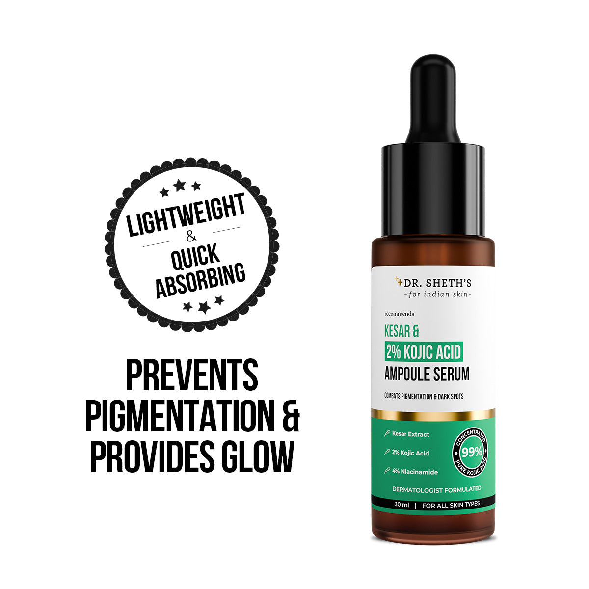 DR.SHETH"S KESAR & 2% KOJIC ACID AMPOULE SERUM 30ML — photo 3