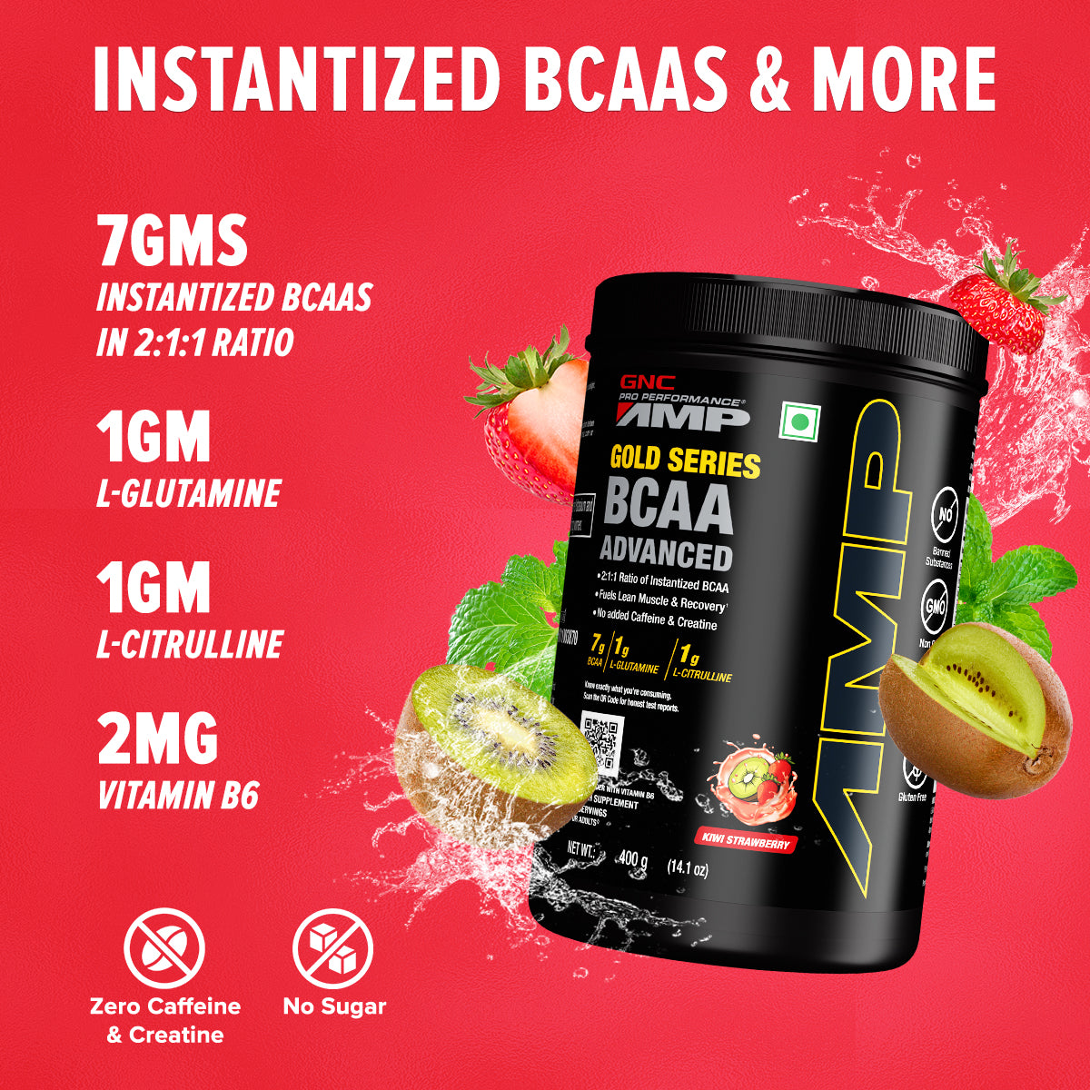 GNC AMP GOLD SERIES BCAA ADVANCED KIWI STRAWBERRY 400GM — photo 3