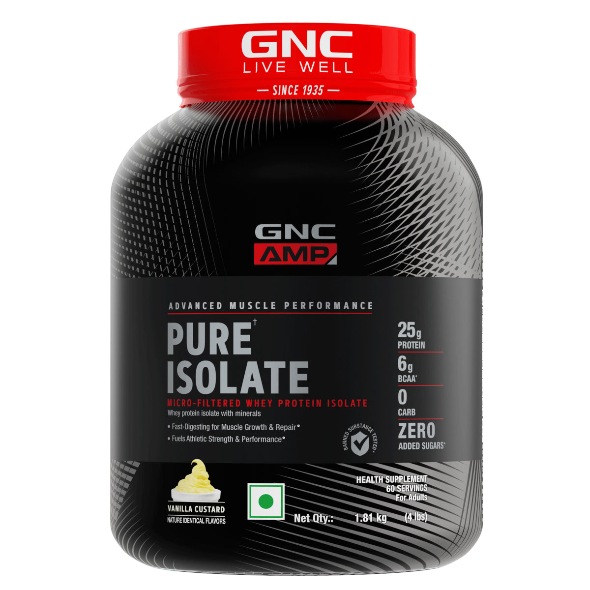 GNC AMP PURE ISOLATE WHEY PROTEIN VANILLA CUSTARD 1.81KG — photo 2