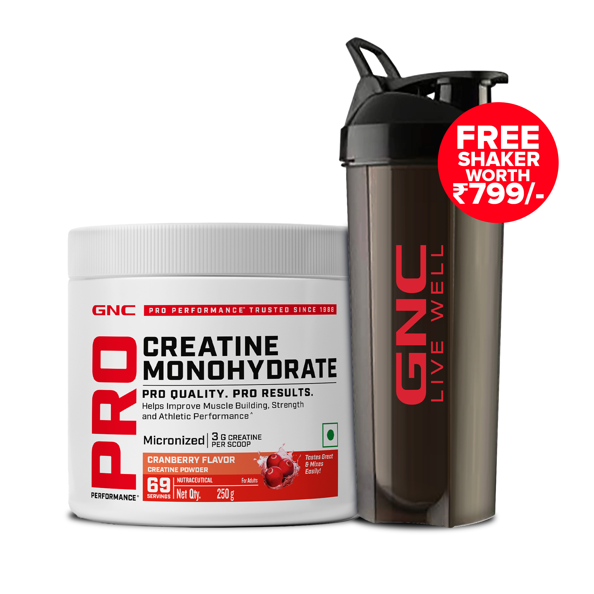 GNC CREATINE MONOHYDRATE POWDER CRANBERRY 250GM