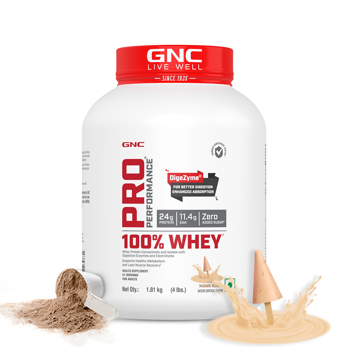 GNC PP 100%WHEY PROTEIN POWDER MAWA KULFI 1.81KG