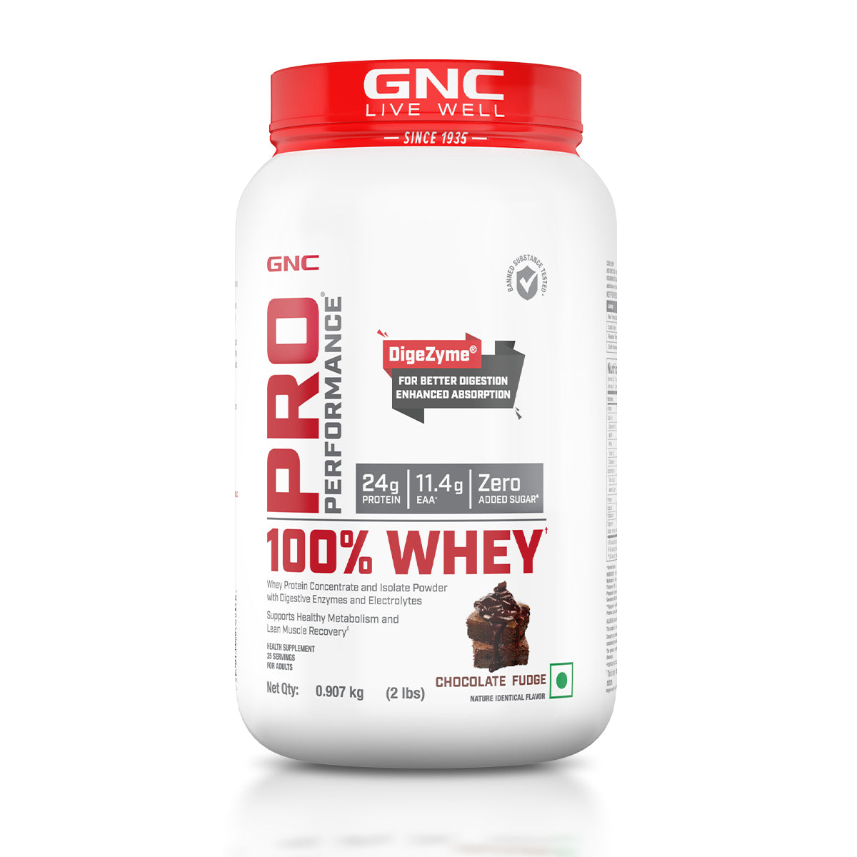 GNC PRO PERFORMANCE 100% WHEY 907G — CHOCOLATE FUDGE