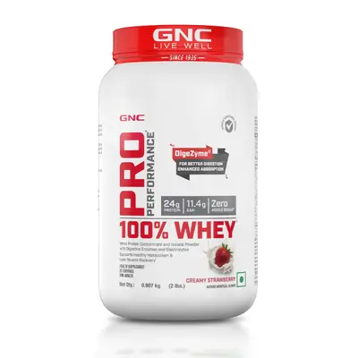 GNC PRO PERFORMANCE 100% WHEY CREAMY STRAWBERRY 907G