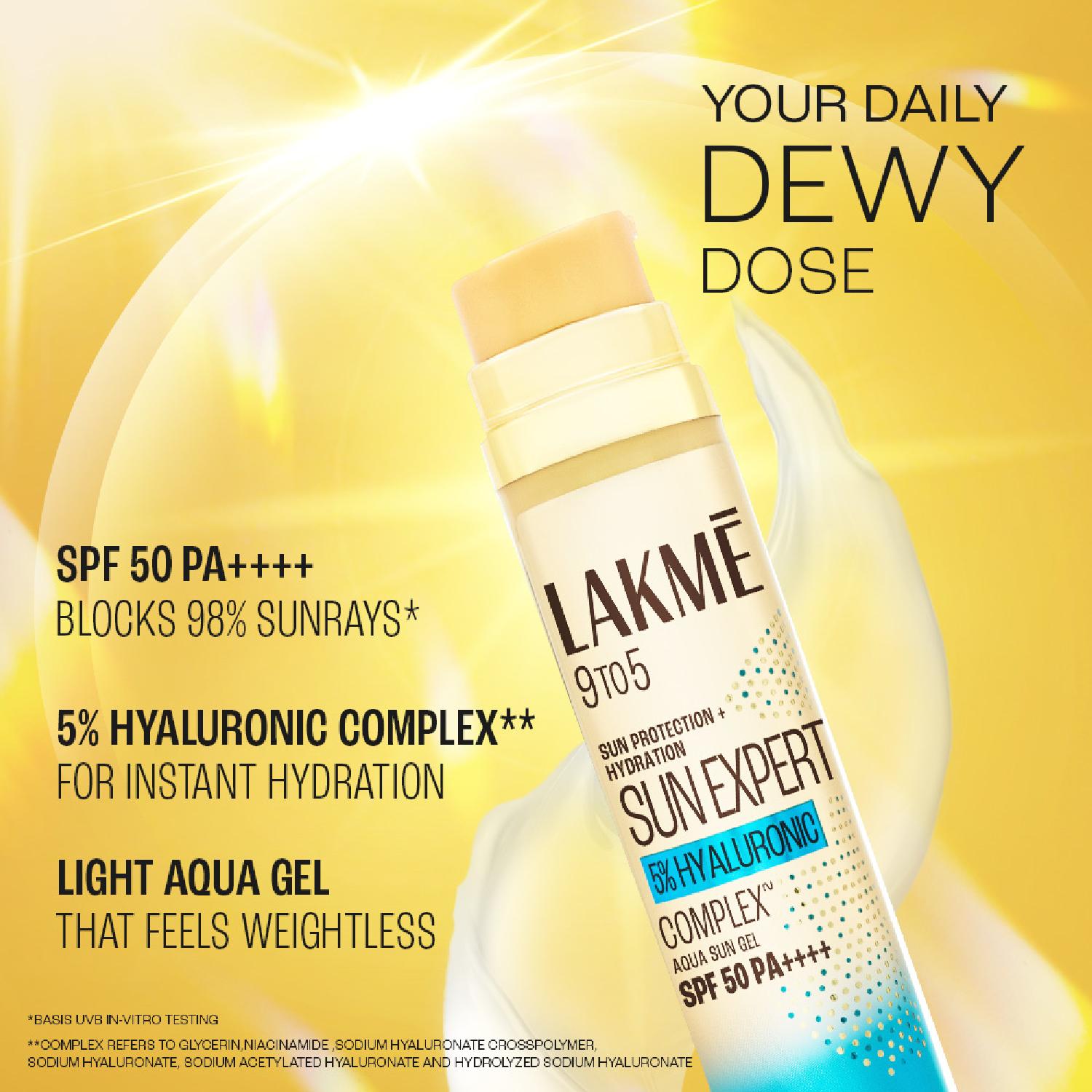 LAKME 9 TO 5 SUN EXPERT 5%HYALURONIC COMPLEX AQUA SUN GEL SPF50 PA++++ 56G — photo 4