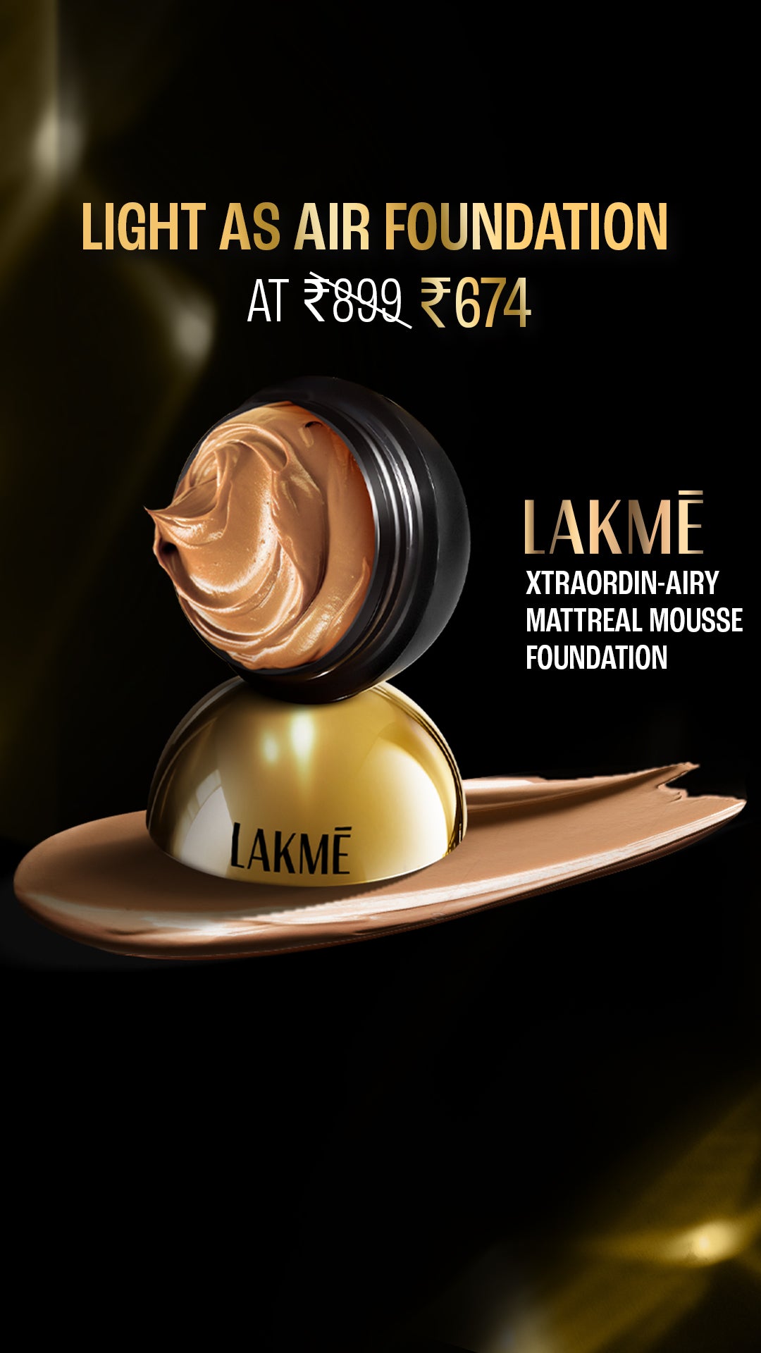 LAKME XTRAORDIN-AIRY MATTEREAL MOUSSE FOUNDATION, MATTE FINISH, WITH SPF8, 06 ALMOND HONEY