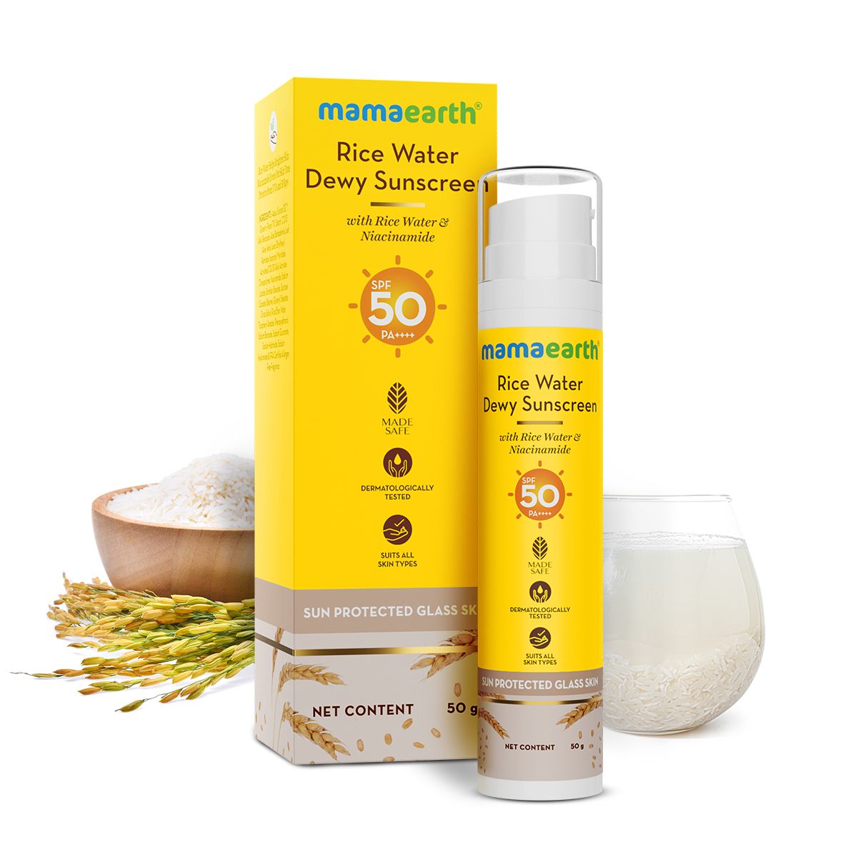 MAMA EARTH RICE WATER DEWY SUNCREAM SPF 50 50GM — photo 2