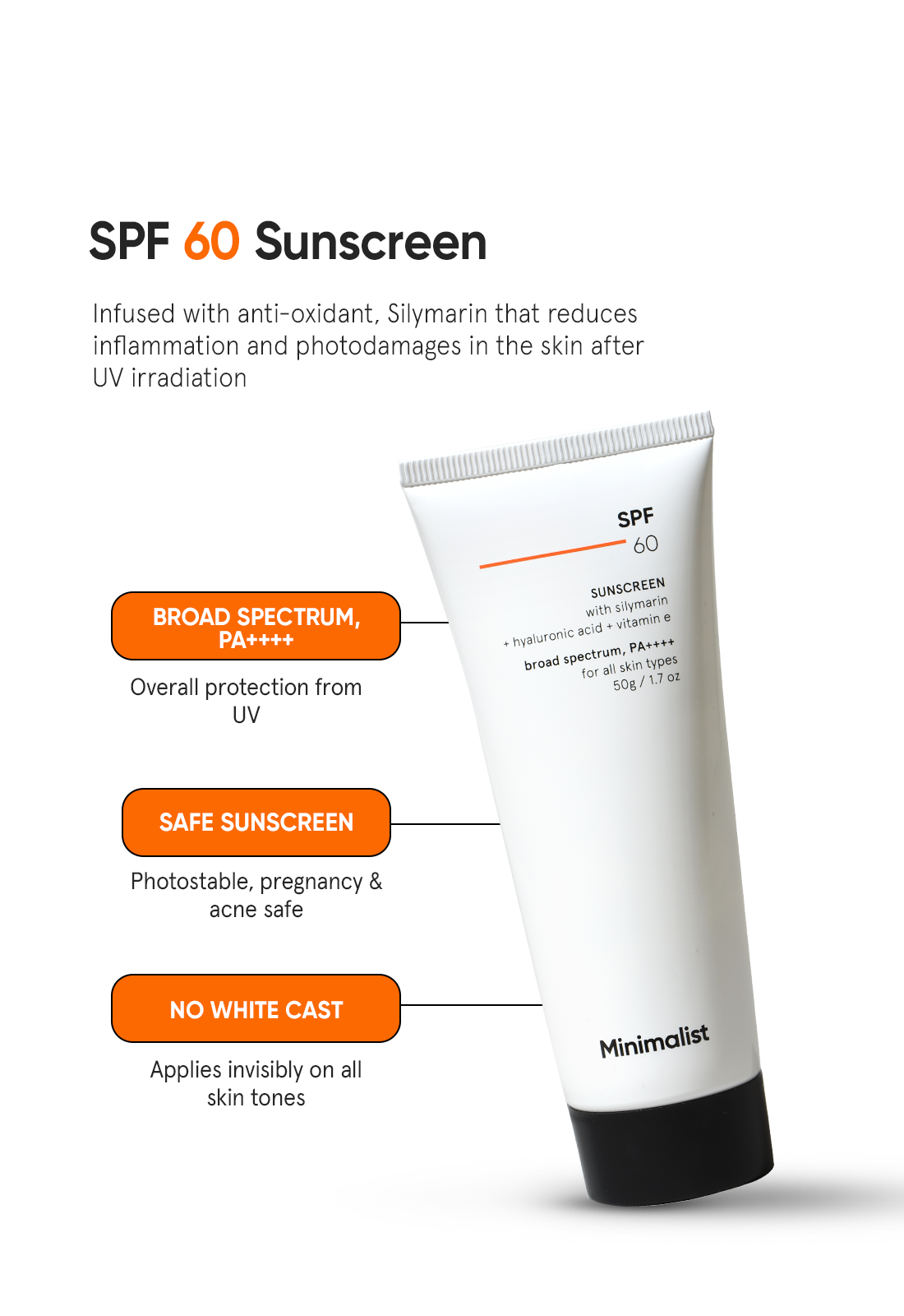 MINIMALIST SPF 60 SUNSCREEN WITH SILMARIN + HYALURONIC ACID+VITAMIN E 50G — photo 2