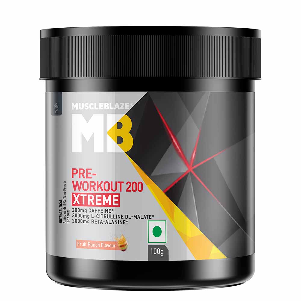 MUSCLE BLAZE PRE WORKOUT 200 XTREME FRUIT PUNCH FLAVOUR 100G — photo 2