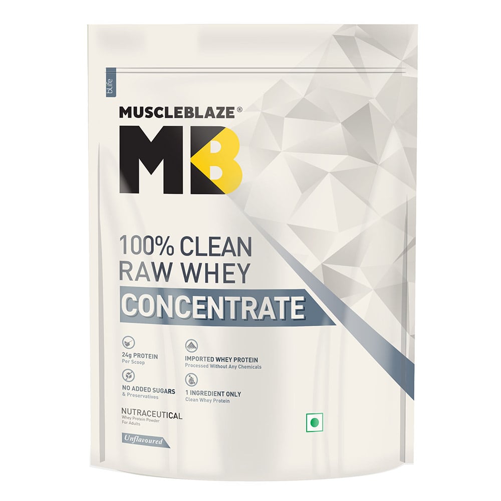 MUSCLE BLAZE RAW WHEY PROTEIN 80%, 2kg (4.4 lb), UNFLAVOURED