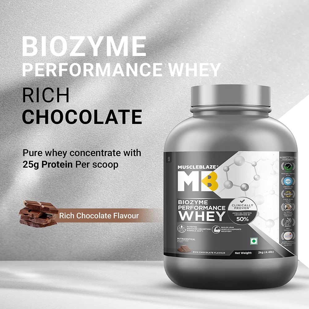 MUSCLEBLAZE BIOZYME PERFORMANCE WHEY RICH CHOCOLATE 2KG — photo 2