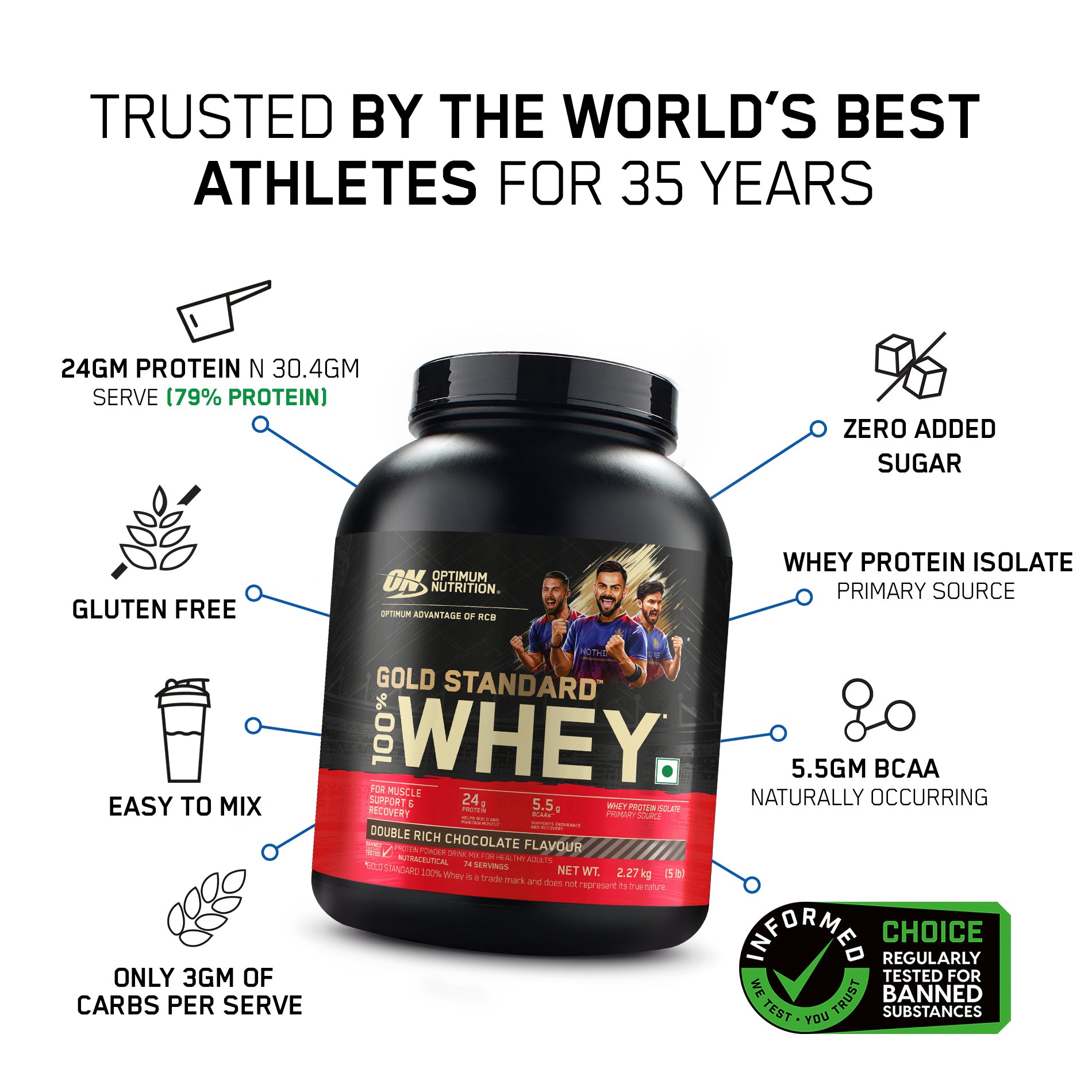 ON GOLD STANDARD 100% WHEY DBL RICH CHOC FLAVOUR 2.27KG — photo 2