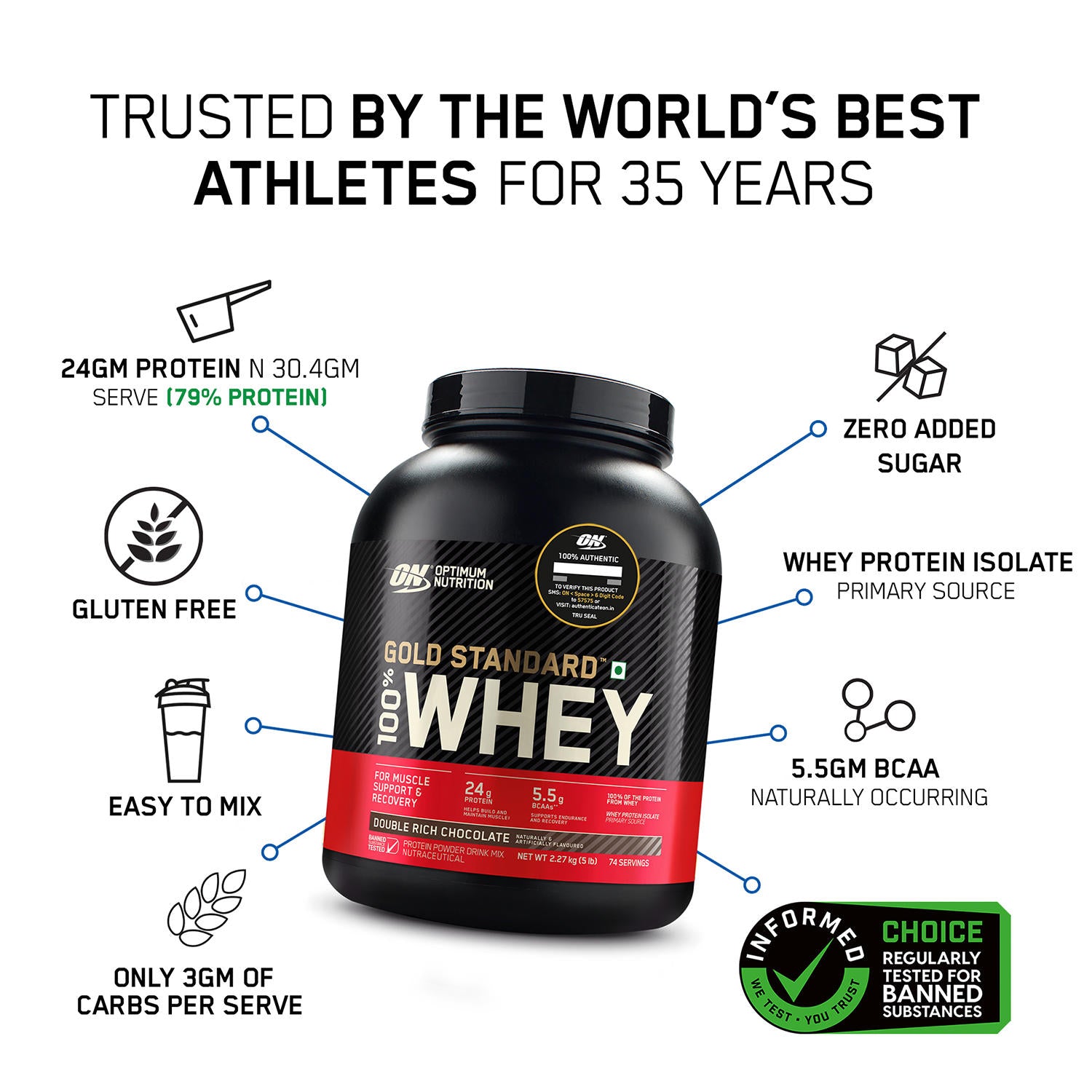 Optimum Nutrition Gold Standard 100% Whey Protein Powder, Vanilla Ice Cream, 2 lbs — photo 2