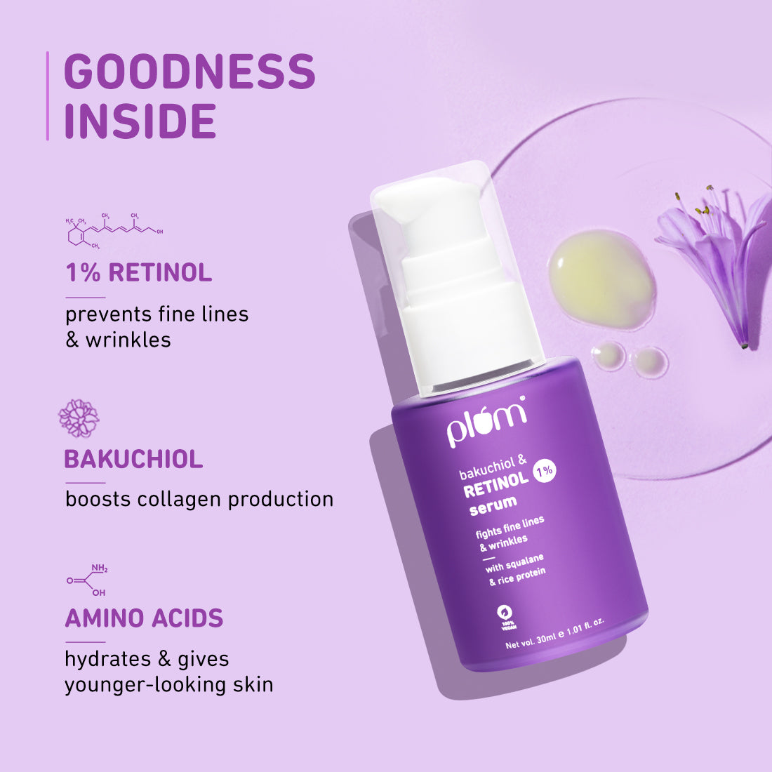 Plum Goodness 1% Retinol & Bakuchiol Face Serum For Ageing Skin, 20 ml — photo 3