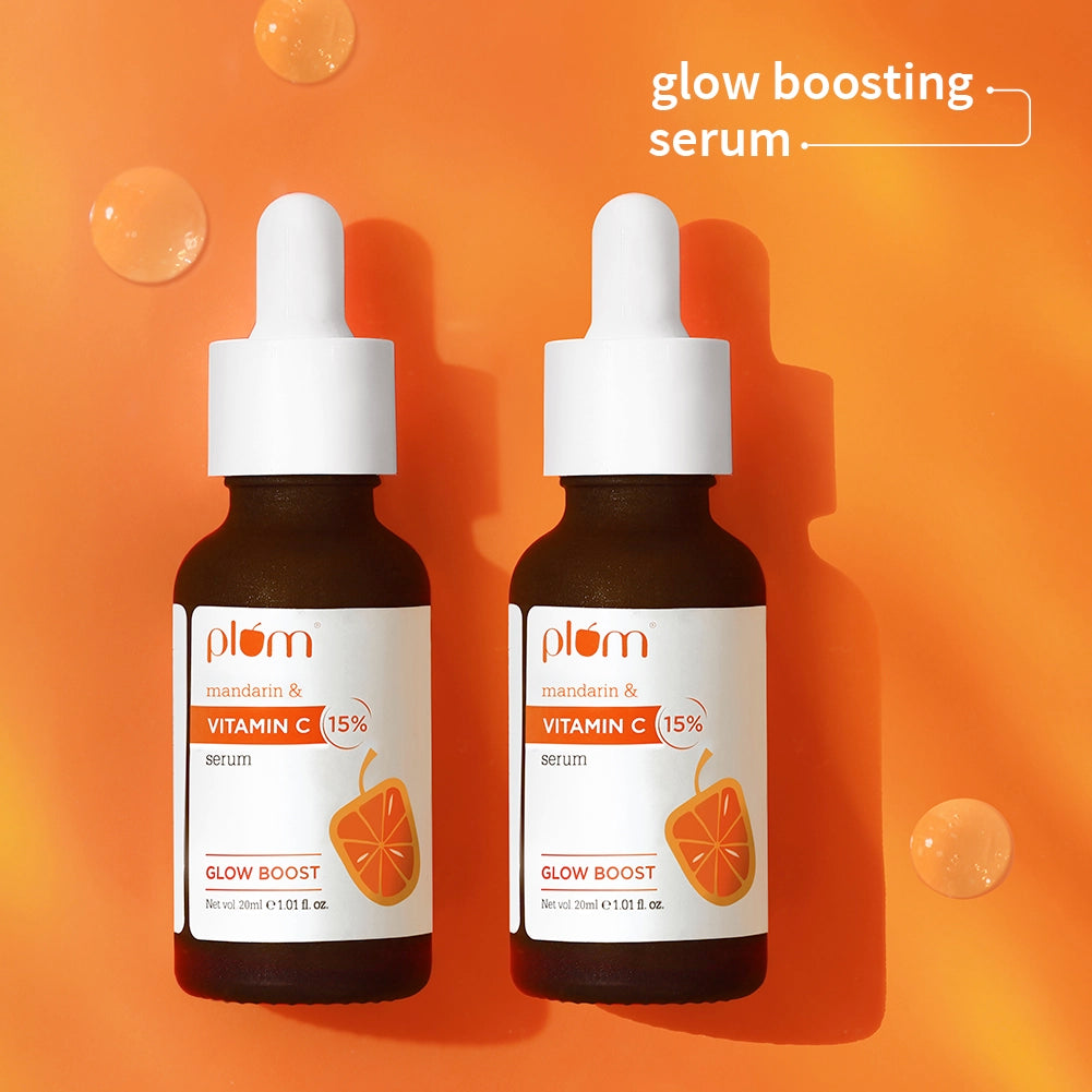 Plum Goodness 15% Vitamin C & Mandarin Glow Boost Serum - Pack of 2, 20 ml X 2