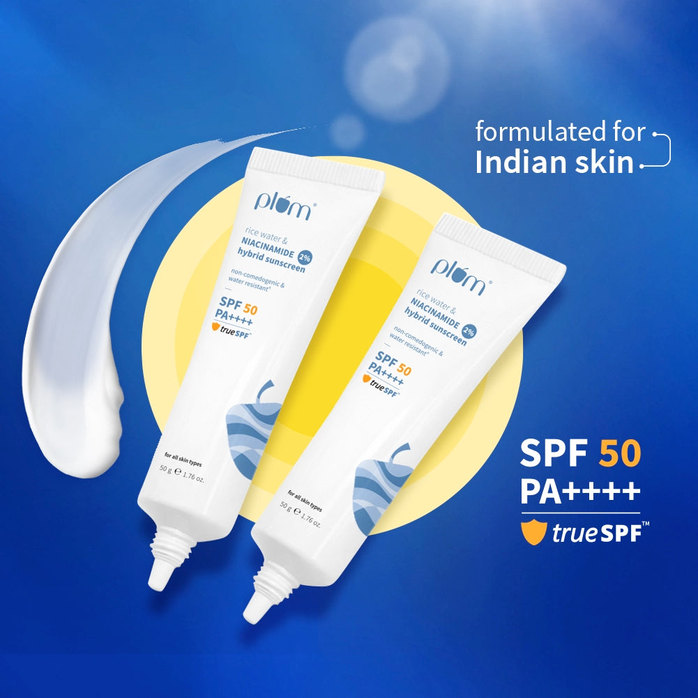 Plum Goodness 2% Niacinamide & Rice Water SPF 50 PA++++ Hybrid Sunscreen (50 g) - Pack of 2