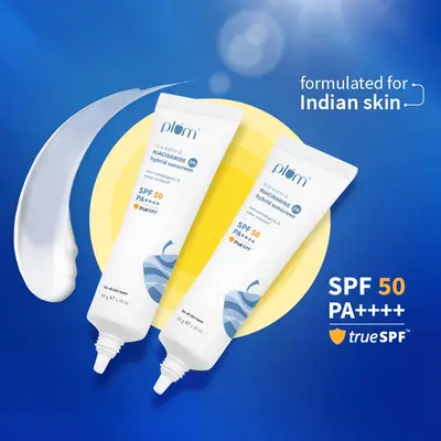 Plum Goodness 2% Niacinamide & Rice Water SPF 50 PA++++ Hybrid Sunscreen (50 g) - Pack of 2