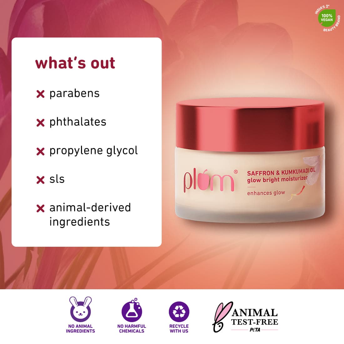Plum Goodness Saffron & Kumkumadi Oil Glow Bright Moisturizer with SPF 35 (50 g) - Pack of 2 — photo 4
