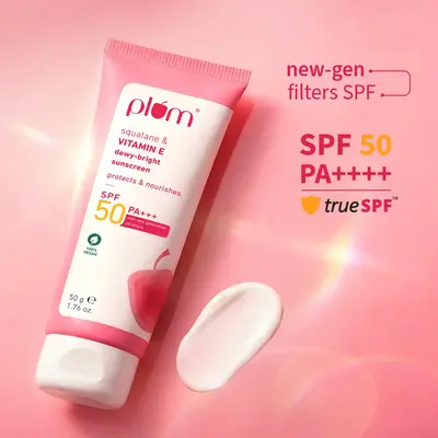 Plum Goodness Squalane & Vitamin E Dewy-Bright Sunscreen SPF 50 PA+++, 50 g