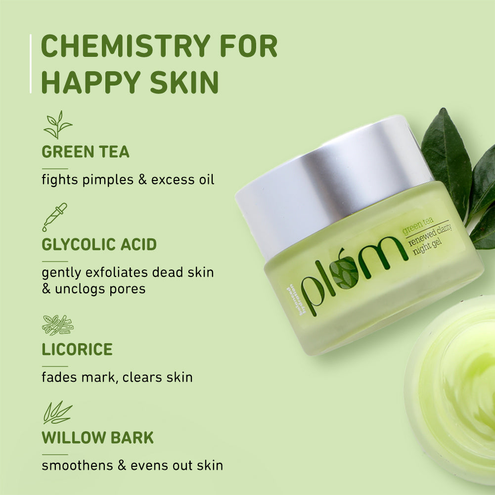 plumgoodness Green Tea Renewed Clarity Night Gel For Oily & Acne-Prone Skin (50 ml) - Pack of 2 — photo 3