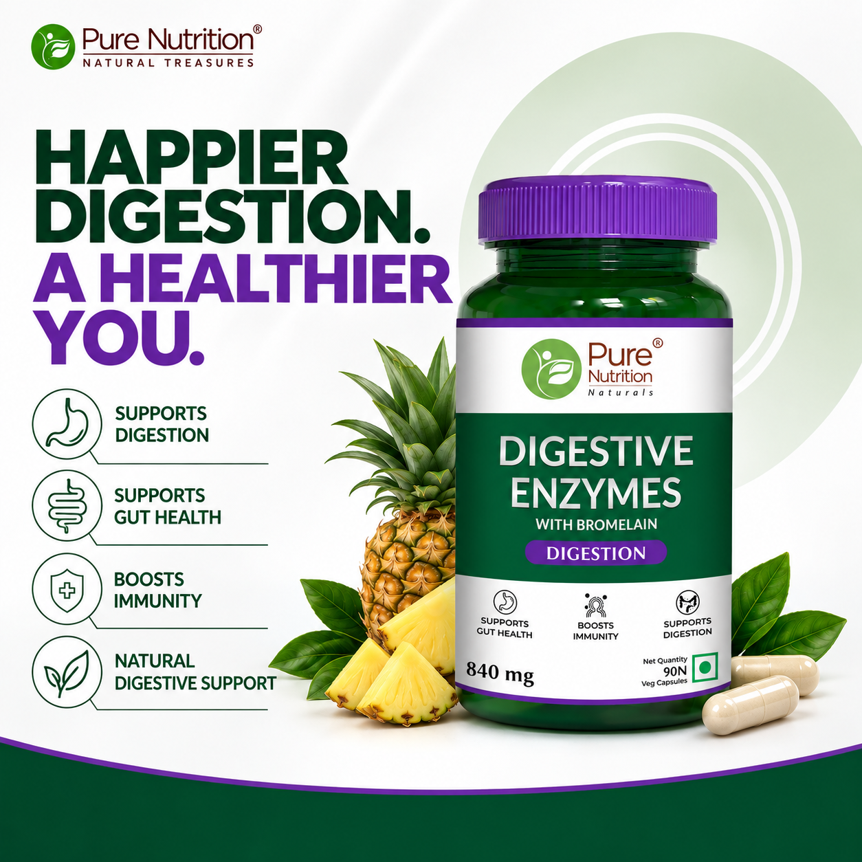 PURE NUTRITION DIGESTIVE ENZYMES 840MG 60CAPSULES — photo 2