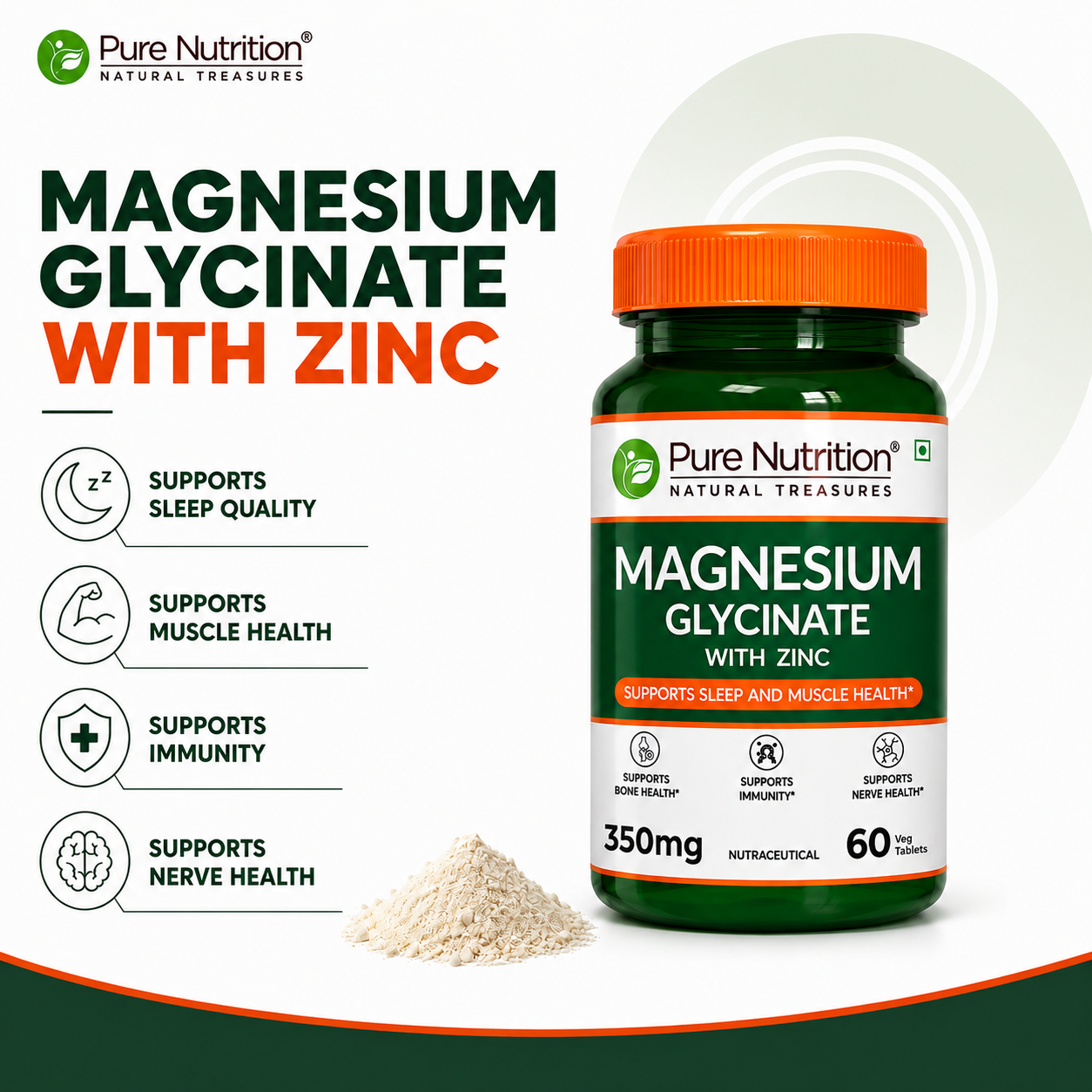 PURE NUTRITION MAGNESIUM GLYCINATE WITH ZINC 350MG 60N — photo 2