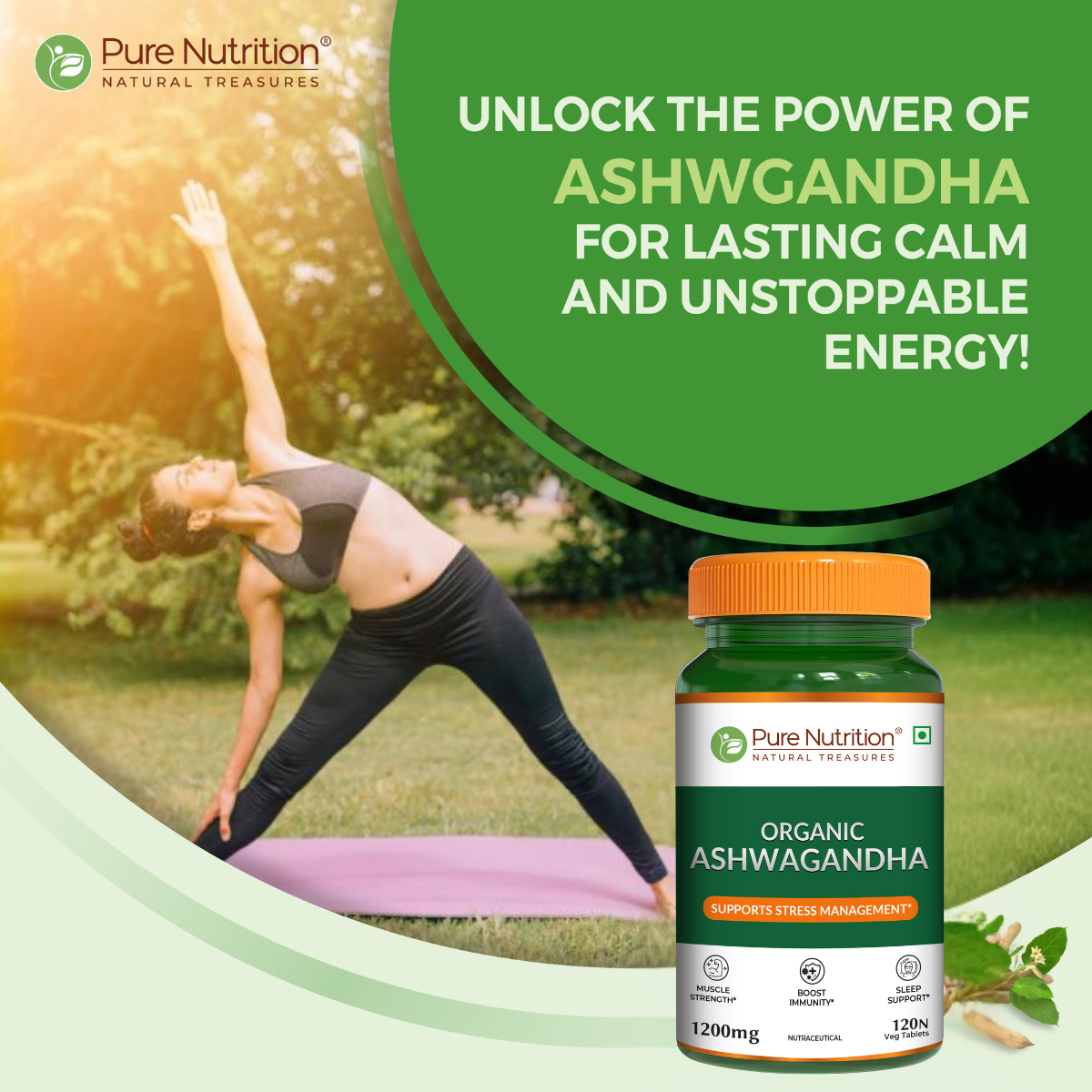 PURE NUTRITION ORGANIC ASHWAGANDHA 1200MG 120N — photo 3