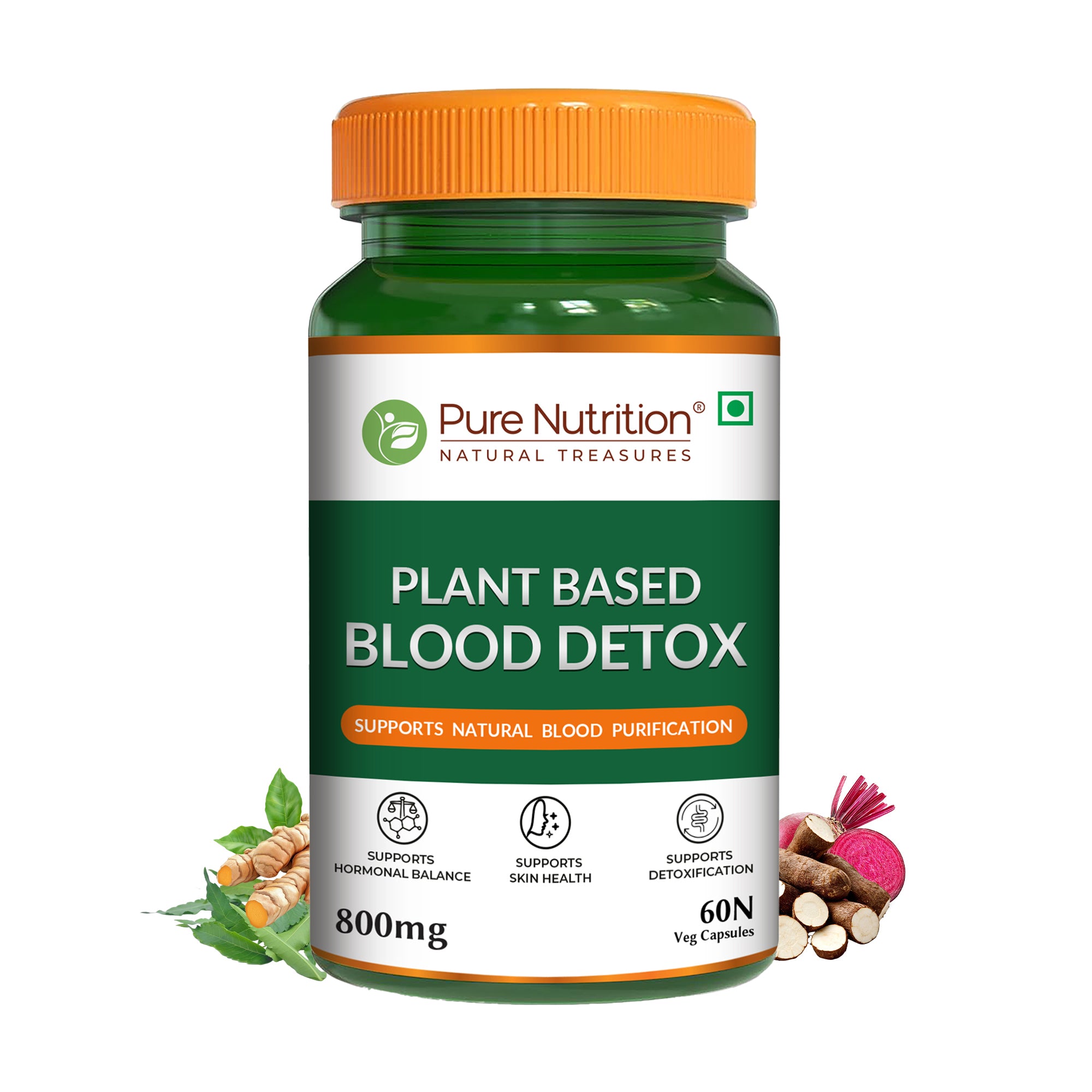 Pure Nutrition Plant-Based Blood Detox  Neem, Manjistha, Beetroot & Turmeric, 800mg