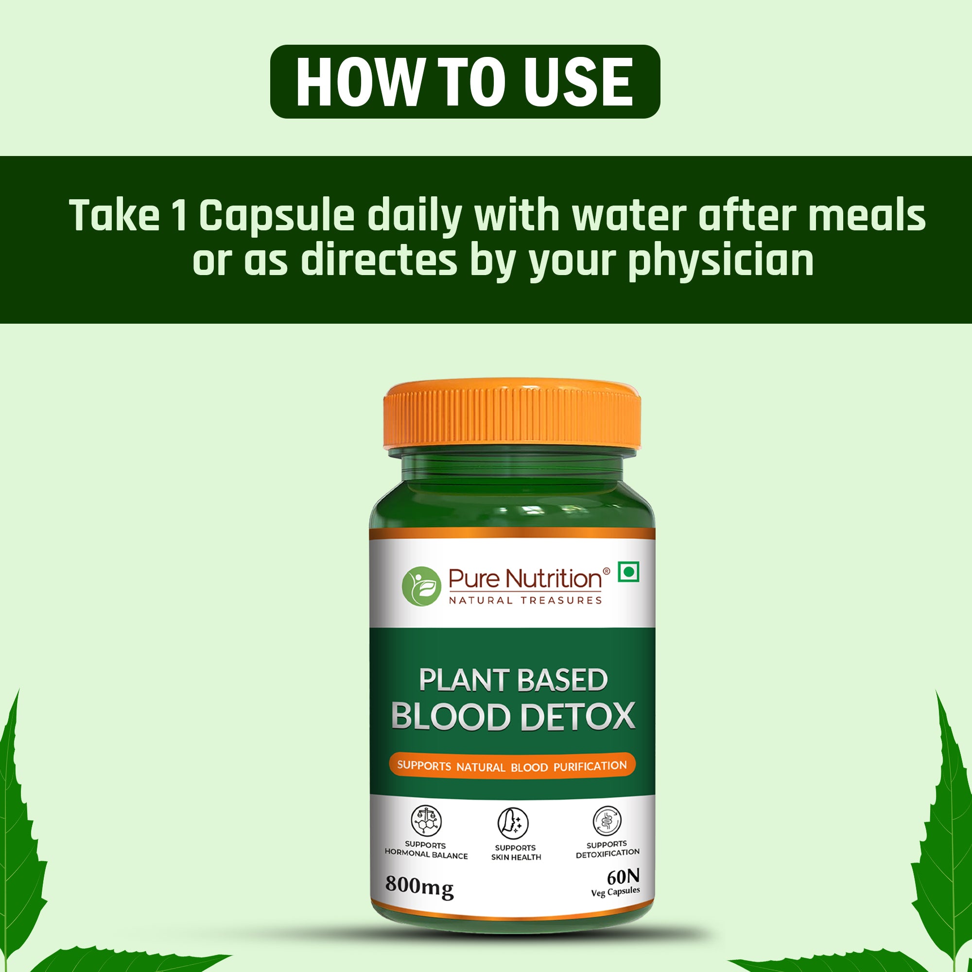 Pure Nutrition Plant-Based Blood Detox  Neem, Manjistha, Beetroot & Turmeric, 800mg — photo 2