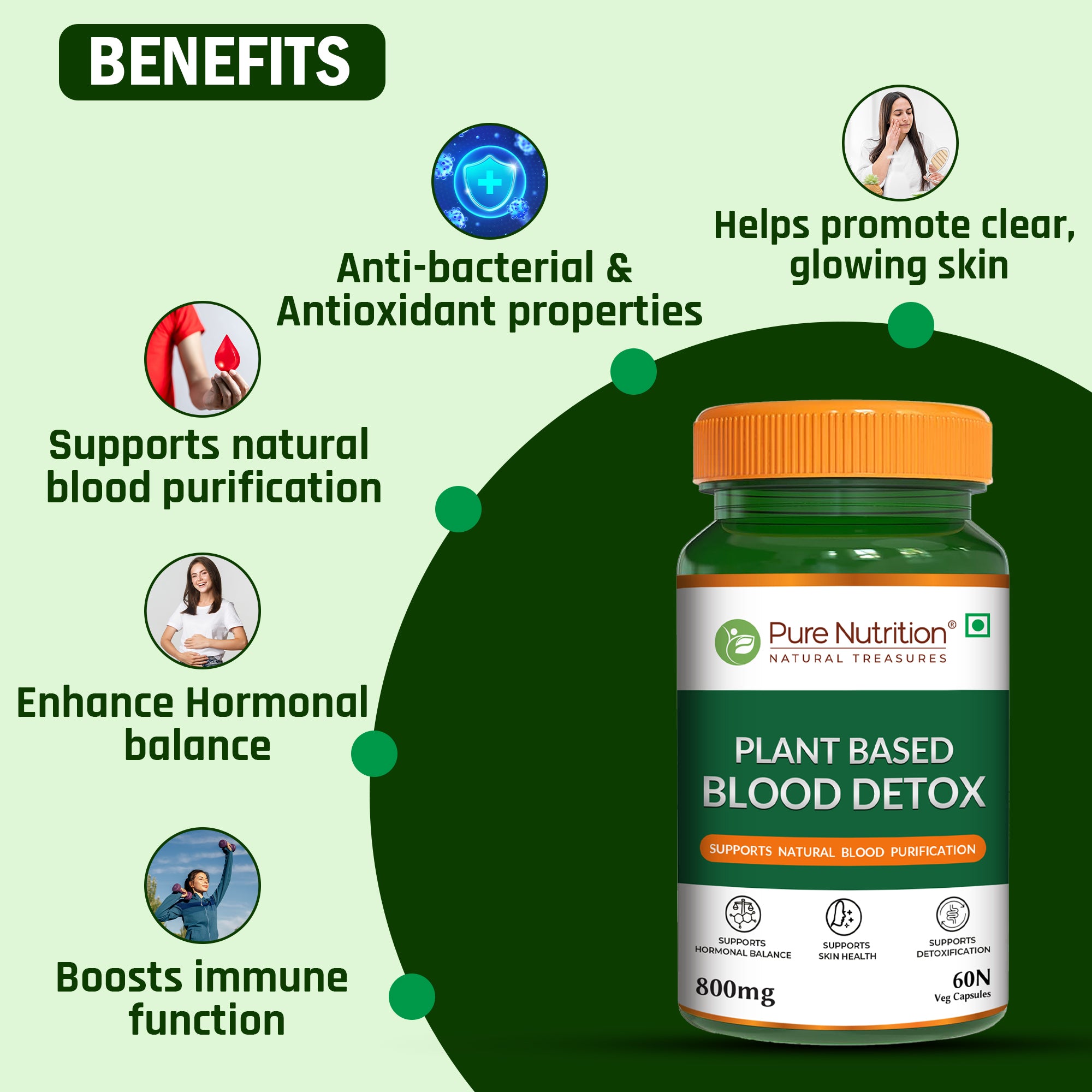 Pure Nutrition Plant-Based Blood Detox  Neem, Manjistha, Beetroot & Turmeric, 800mg — photo 3