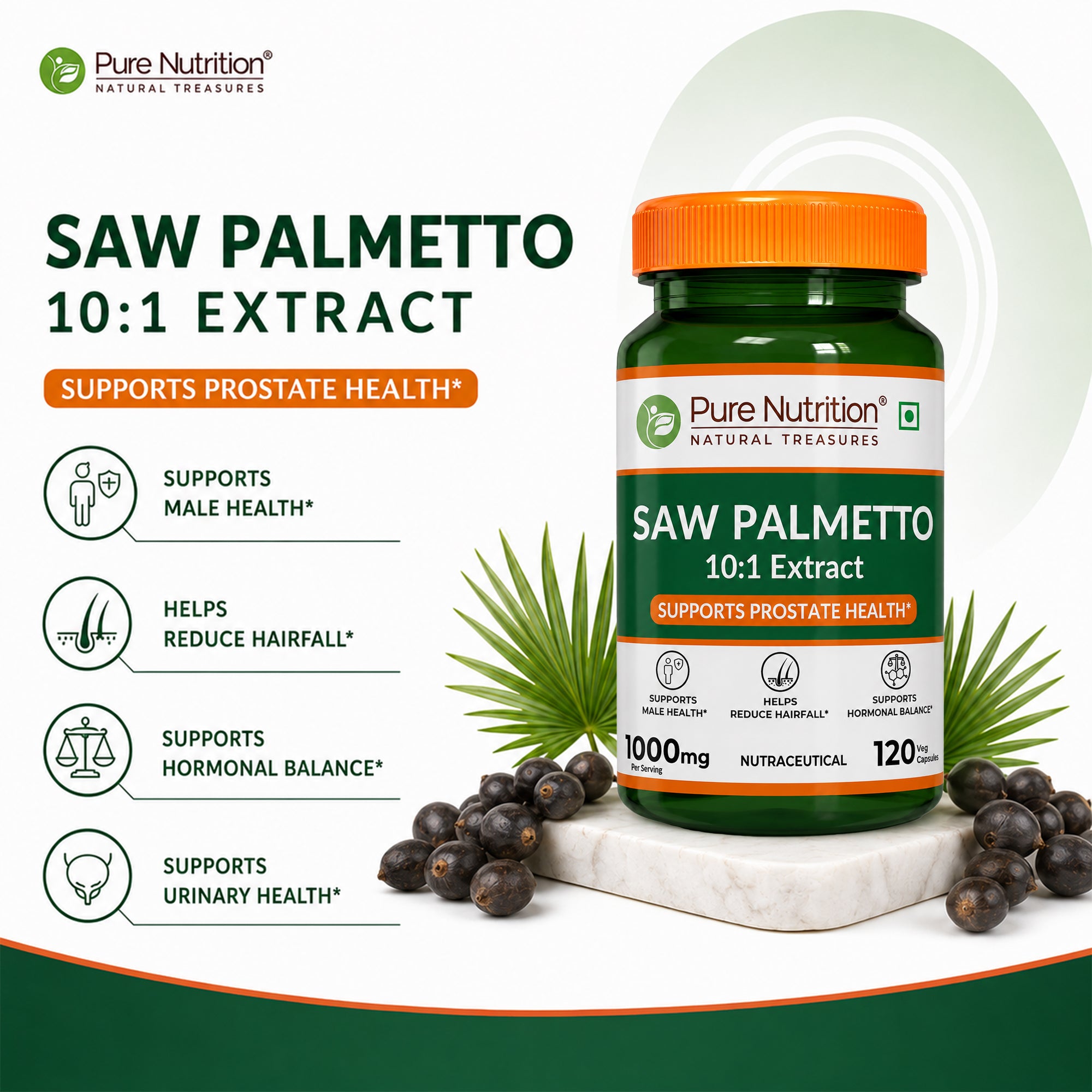 PURE NUTRITION SAW PALMETTO 10:1 EXTRACT 1000MG 120 CAPSULES — photo 2