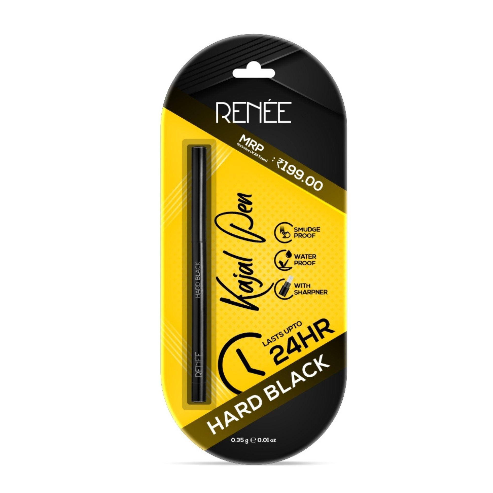 RENEE Hard Black Kajal Pen with Sharpener, 0.35 g, 1 U
