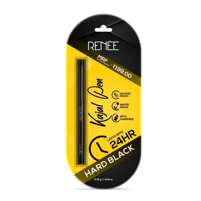 RENEE Hard Black Kajal Pen with Sharpener, 0.35 g, 1 U