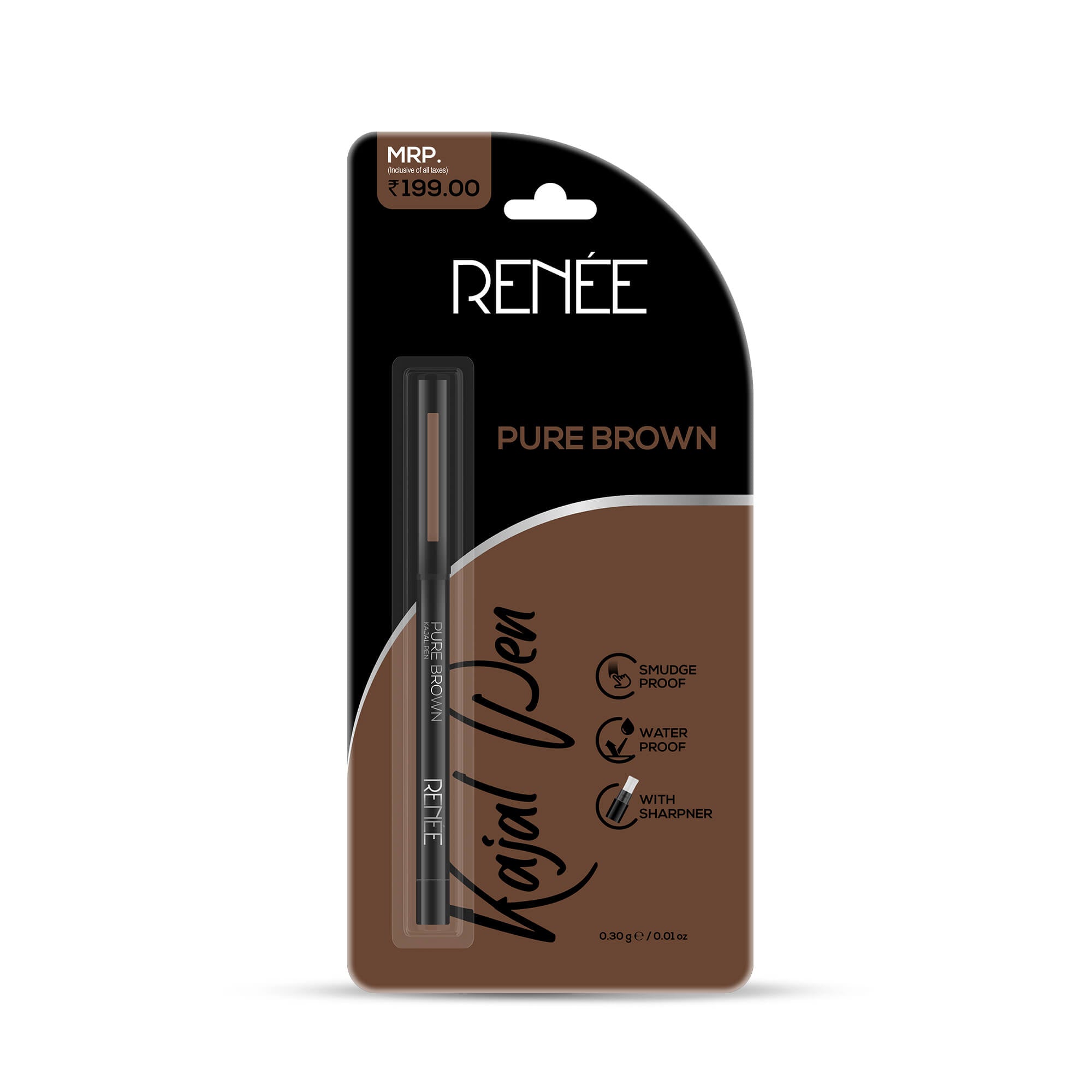 RENEE Pure Brown Kajal Pen with Sharpener, 0.30 g