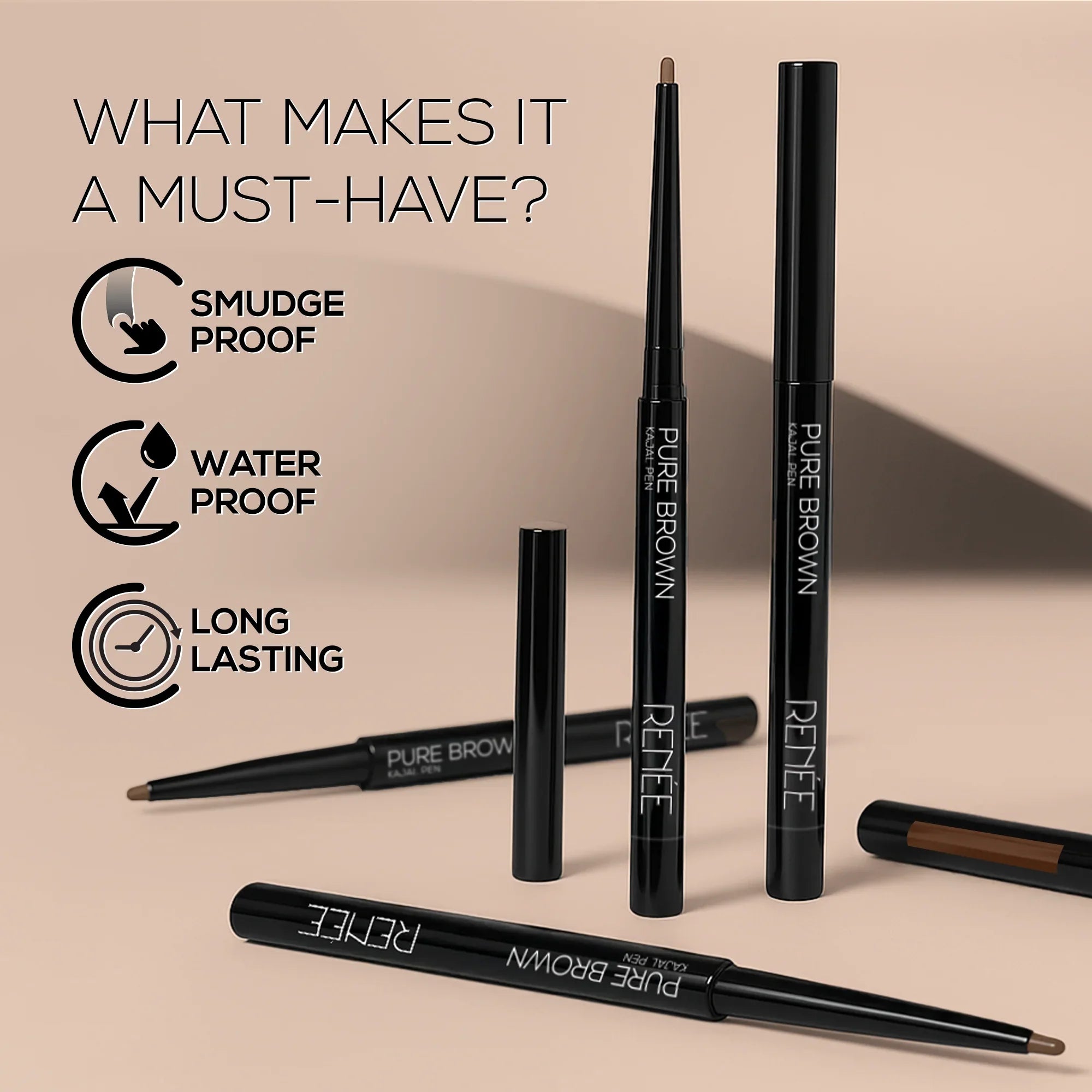 RENEE Pure Brown Kajal Pen with Sharpener, 0.30 g — photo 3