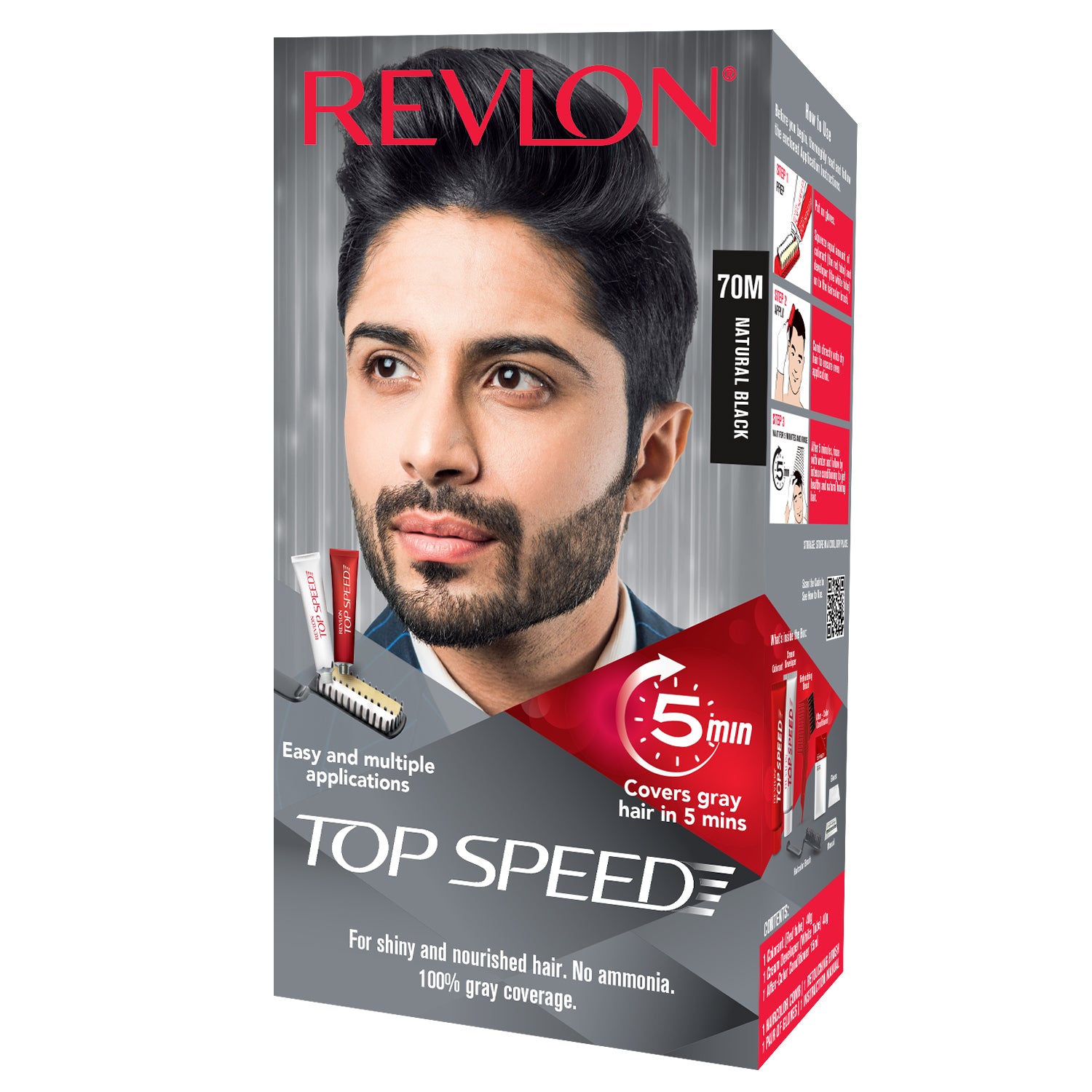 Revlon India Top Speed Hair Color for Men, Natural Black 70M