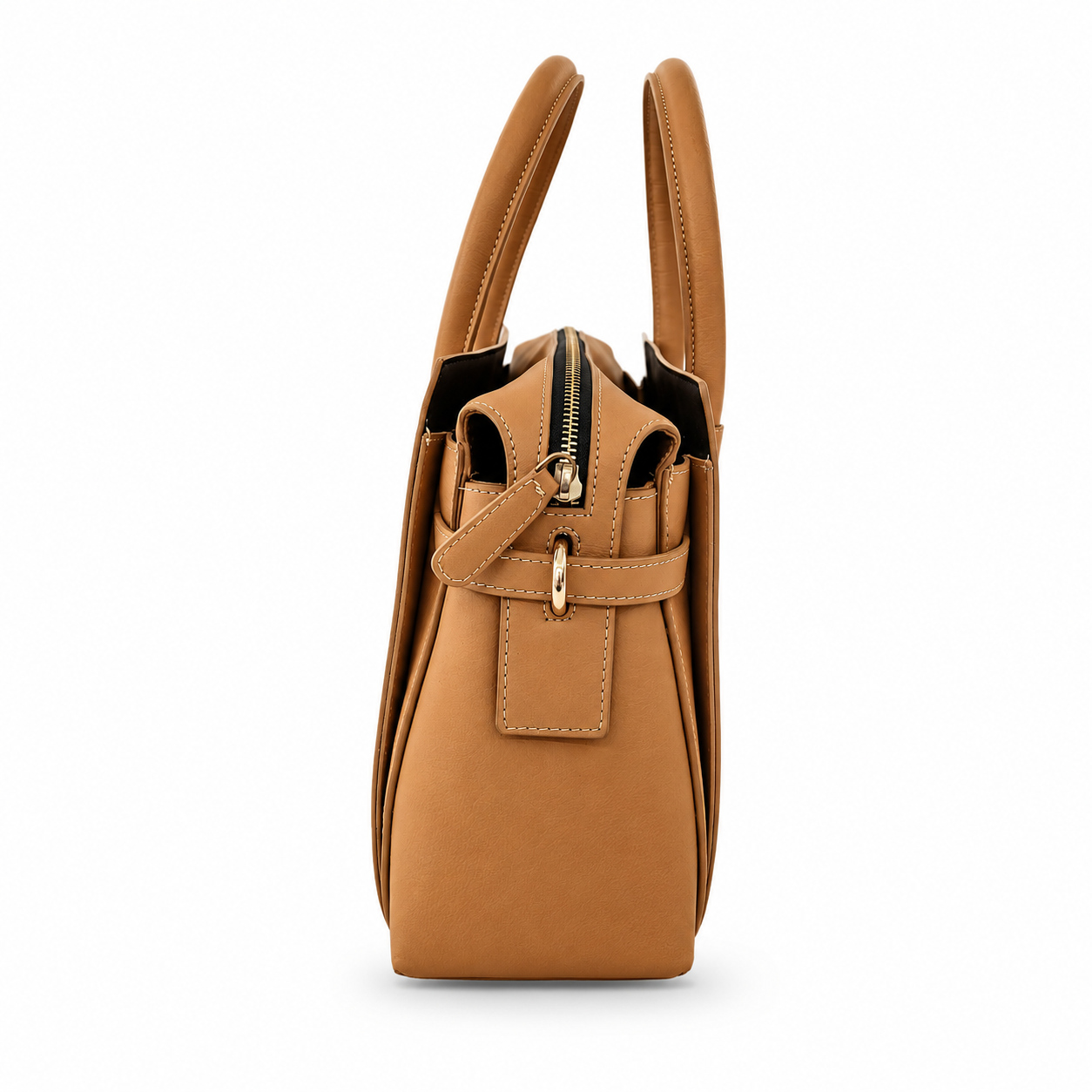 She-wolf Leather Tote Handbag for Women, Zip-Top, Twin Handles and Embossed Logo, Caramel Cloud Tan — photo 3