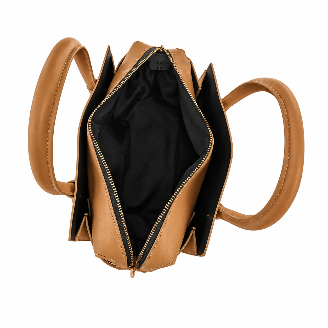 She-wolf Leather Tote Handbag for Women, Zip-Top, Twin Handles and Embossed Logo, Caramel Cloud Tan — photo 4