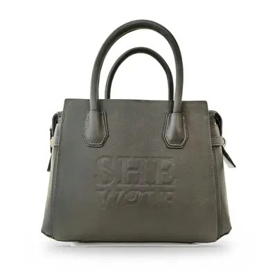 She-wolf Leather Tote Handbag for Women, Zip-Top, Twin Handles and Embossed Logo, Granite Haze Grey