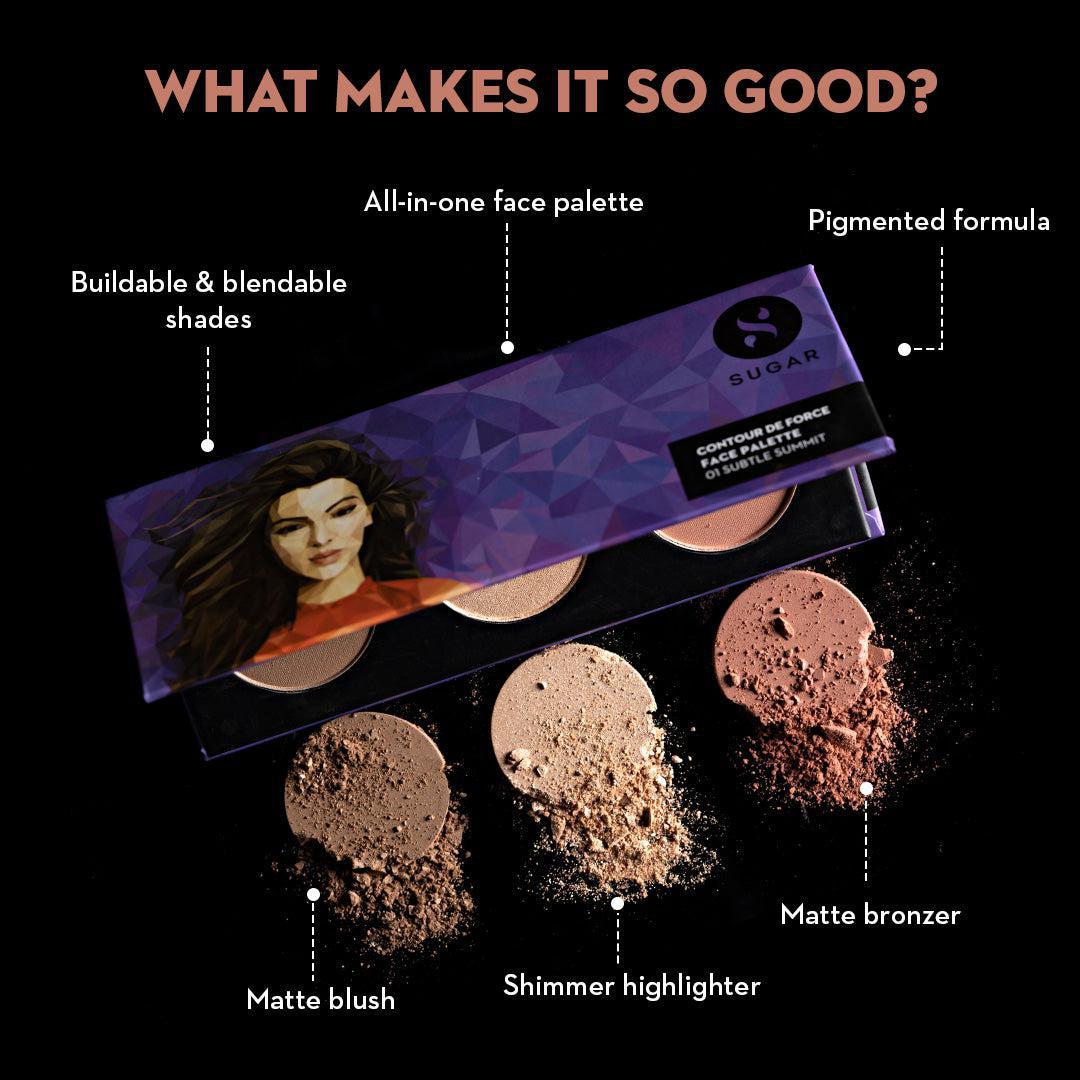 SUGAR Cosmetics Contour De Force Face Palette, 01 Subtle Summit — photo 3