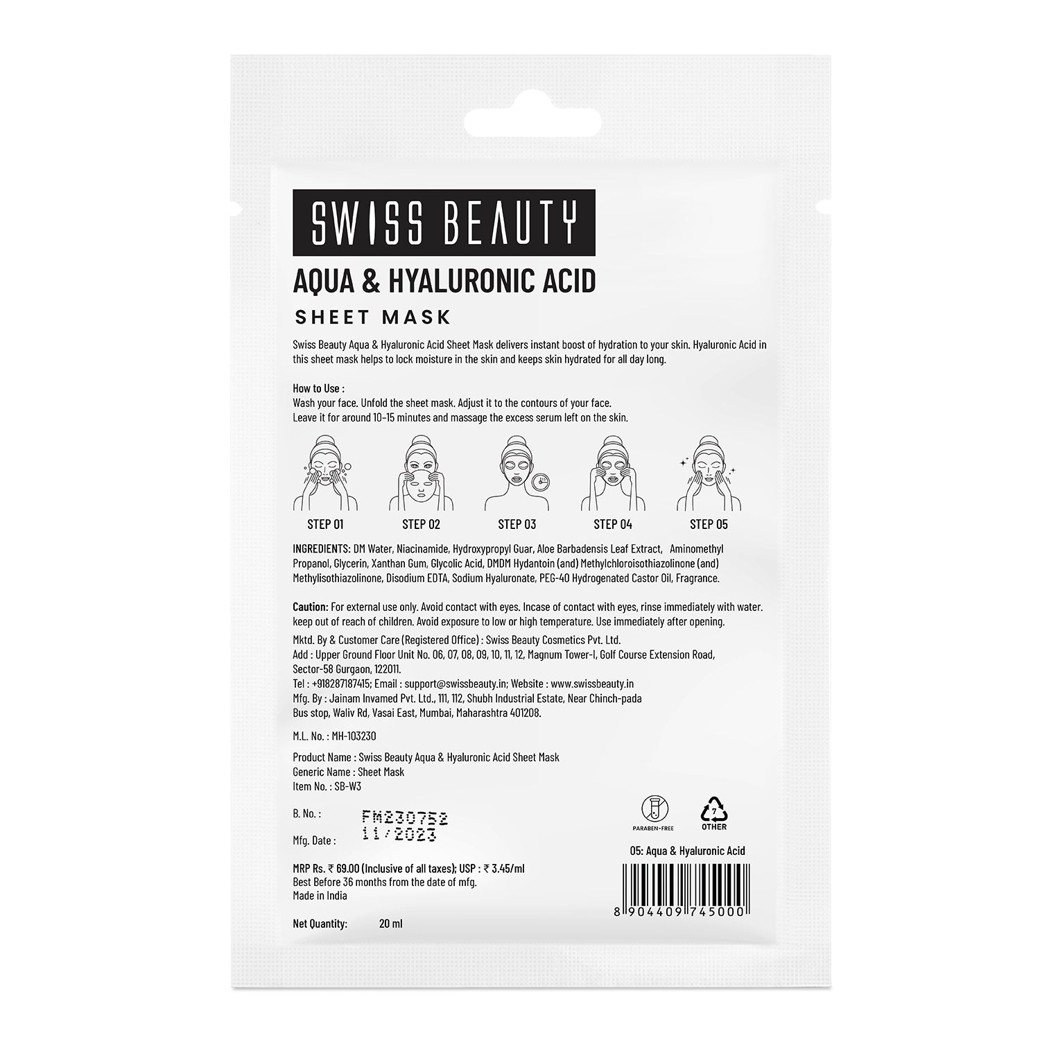 SWISS BEAUTY AQUA & HYALURONIC ACID SHEET MASK — photo 2
