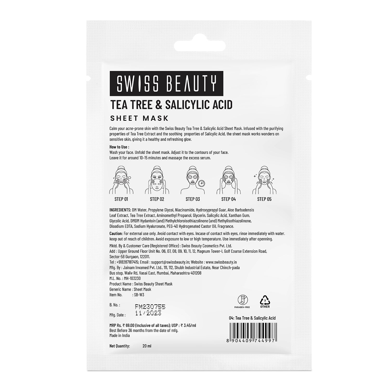 SWISS BEAUTY TEA TREE & SALICYLIC ACID SHEET MASK — photo 2