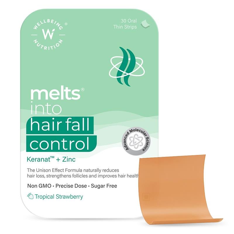 WELLBEING MELTS INTO HAIRFALL CONTROL30 ORAL STRIPS — TROPICAL STRAWBERRY